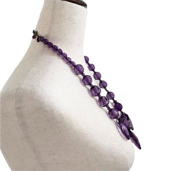 Vintage Joan Rivers Purple Teardrop Faceted Plastic Necklace 22”-25”L - Picture 4 of 6